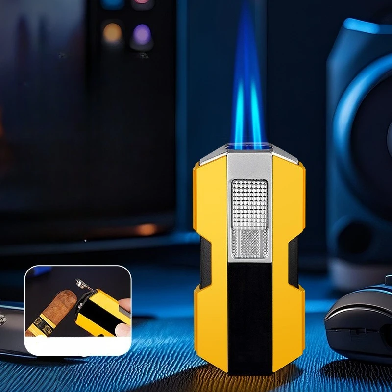 ولاعة غاز البوتان مزدوجة مستقيمة قاطعة السيجار النفاثة مع فتاحة ثقب نفخ مستقيم نفاثة عالية القوة النارية ولاعات السجائر