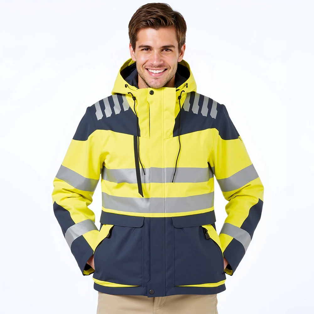Winter Jacket with Removable Fleece Liner Windproof Jacket Men for Construction Road Working