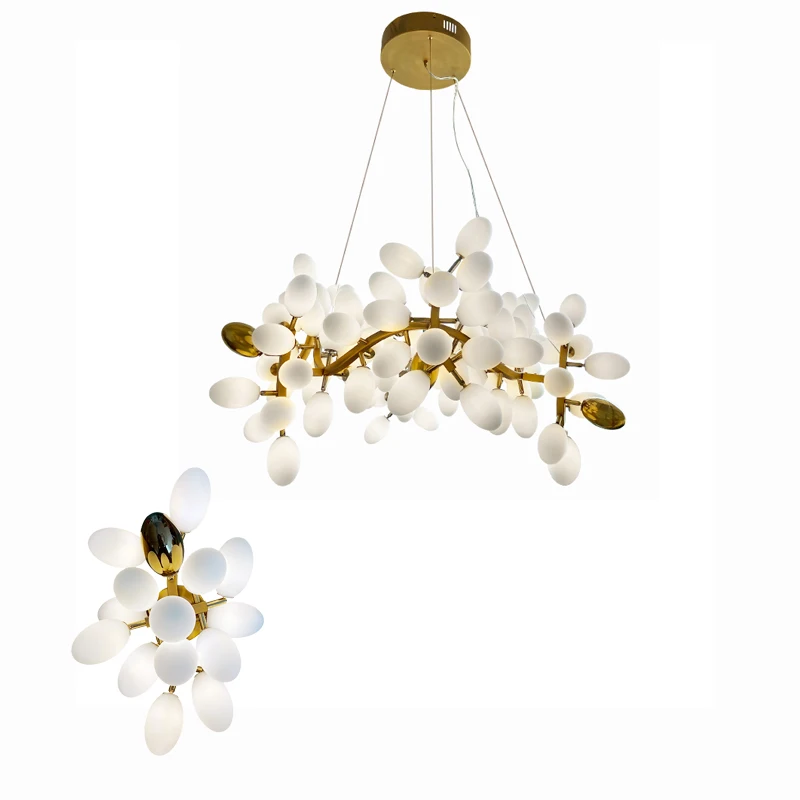 Luces colgantes de techo de cristal de uva italiana, decoración del hogar, lámparas colgantes blancas creativas largas y grandes para decoración de mesa de comedor, brillo