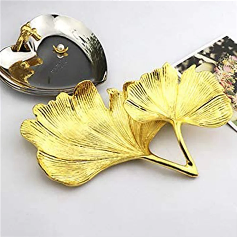 

AB42-2X Gold Leaf Ginkgo Biloba Leaf Decorative Tray Gold Jewelry Tray Desk Decorative Dish Organizer Tray For Ring Necklace