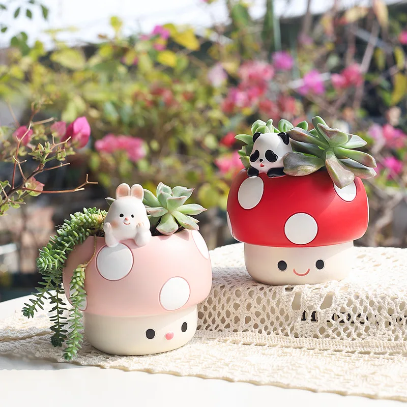 Creative Mushroom Succulents Plant Pot, Cute Animal Flower Pots, Decorative Planter Containers Home Desktop Office Decor