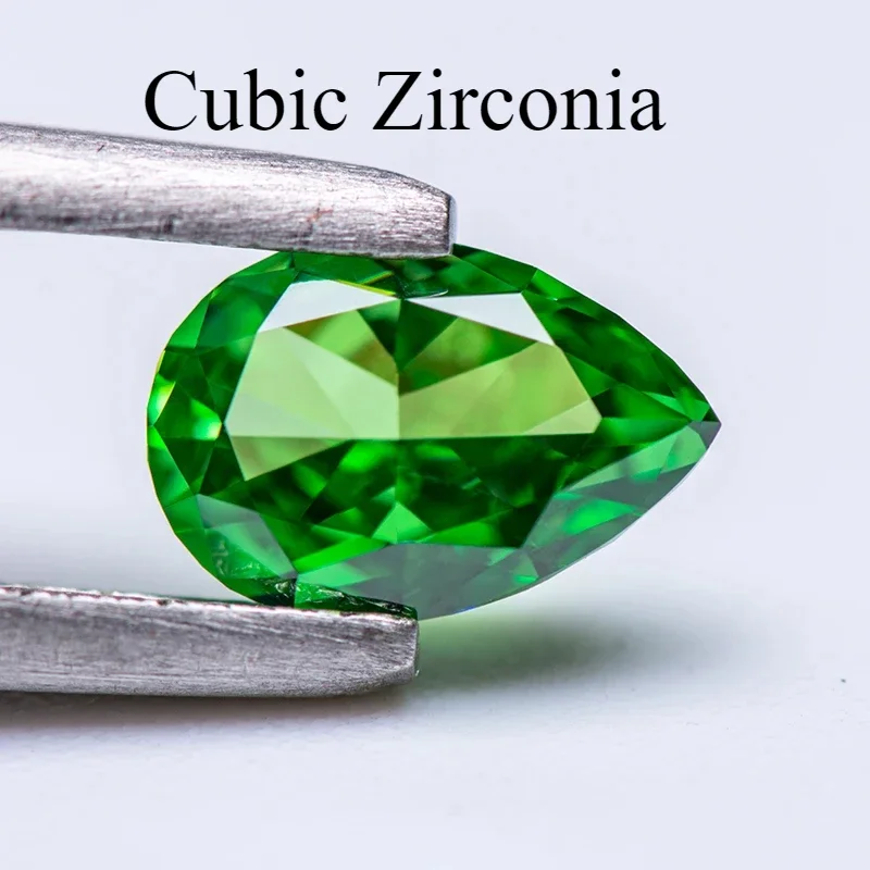 High Carbon Diamond Cubic Zirconia Pear Shape Green Color 4k Crushed Ice Cut Extremely Shiny Quality Synthetic Cz Gems Jewelry