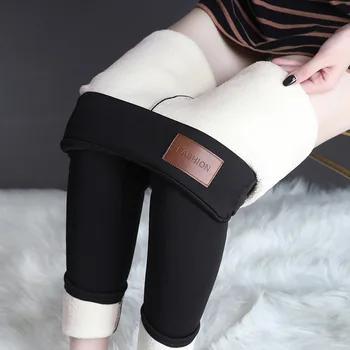 Frauen Hosen Winter Fleece Verdicken Hosen Lamm Wolle Oberbekleidung Thermische Hohe Taille Leggings Warme Dünne Schwarz Samt Weibliche Hose