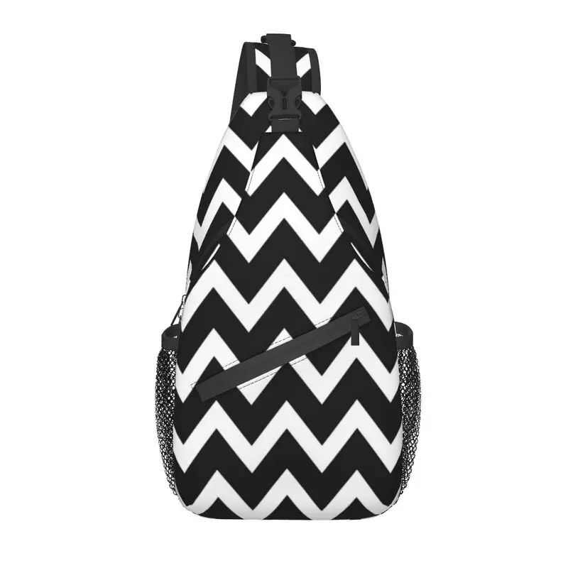 

Black And Wihte Zigzag Graphics Sling Chest Bag Funny Chevron Pattern Crossbody Shoulder Backpack for Men Traveling Daypack