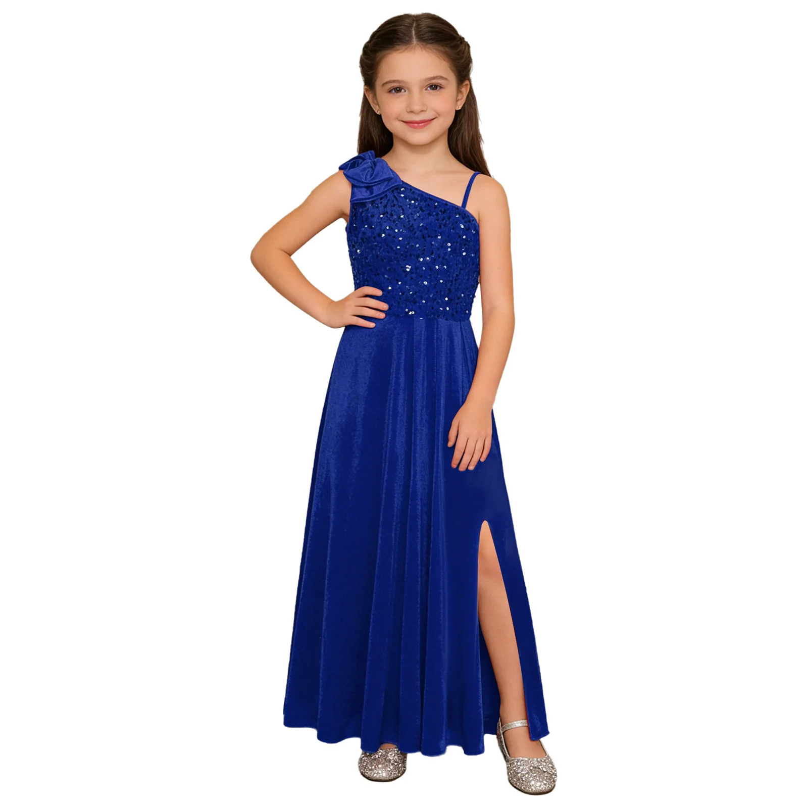 Elegant Girls Junior Bridesmaid Dress One Shoulder Slit Flower Girl Dress for Wedding Party Festive Costume Children's Dresses view 6