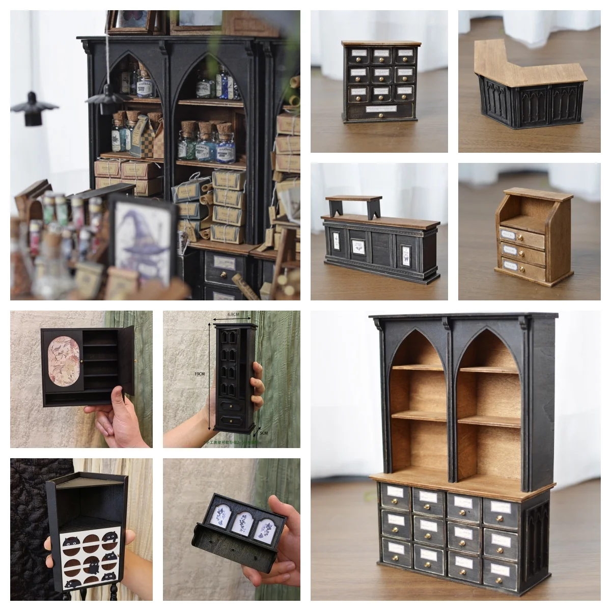 مجموعة أثاث بيت الدمى مجموعة DIY أو الانتهاء |   خزانة زاوية، رف أحذية، خزانة ساحرة وعرض حلوى الحائط ديكور غرفة مصغر