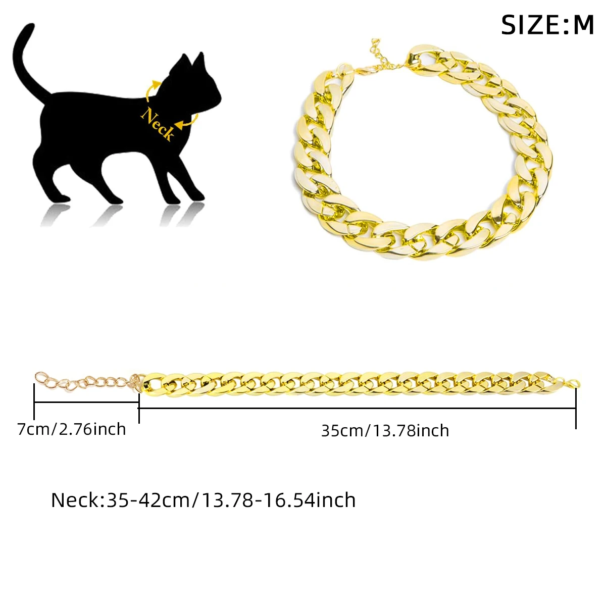 Pet Big Gold Chain Collar Adjustable Premium Dog Necklace & Cat Collar For High-End Aesthetic Richer Style Decorations Collar view 6