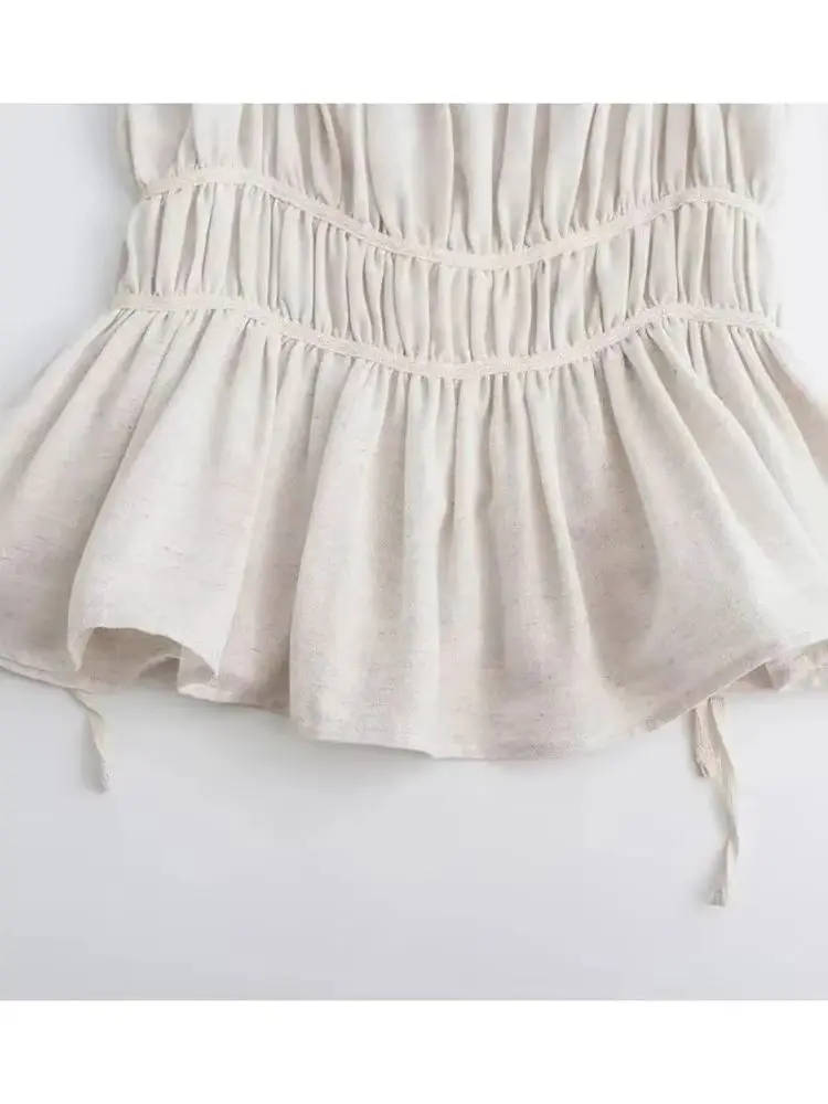 الحلو مثير مطوي الكشكشة حبال صديرية دائرية المرأة أنيقة موجة قطع سترة دون أكمام الصيف الإناث جديد كل مباراة القمم Y2K الشارع الشهير #5