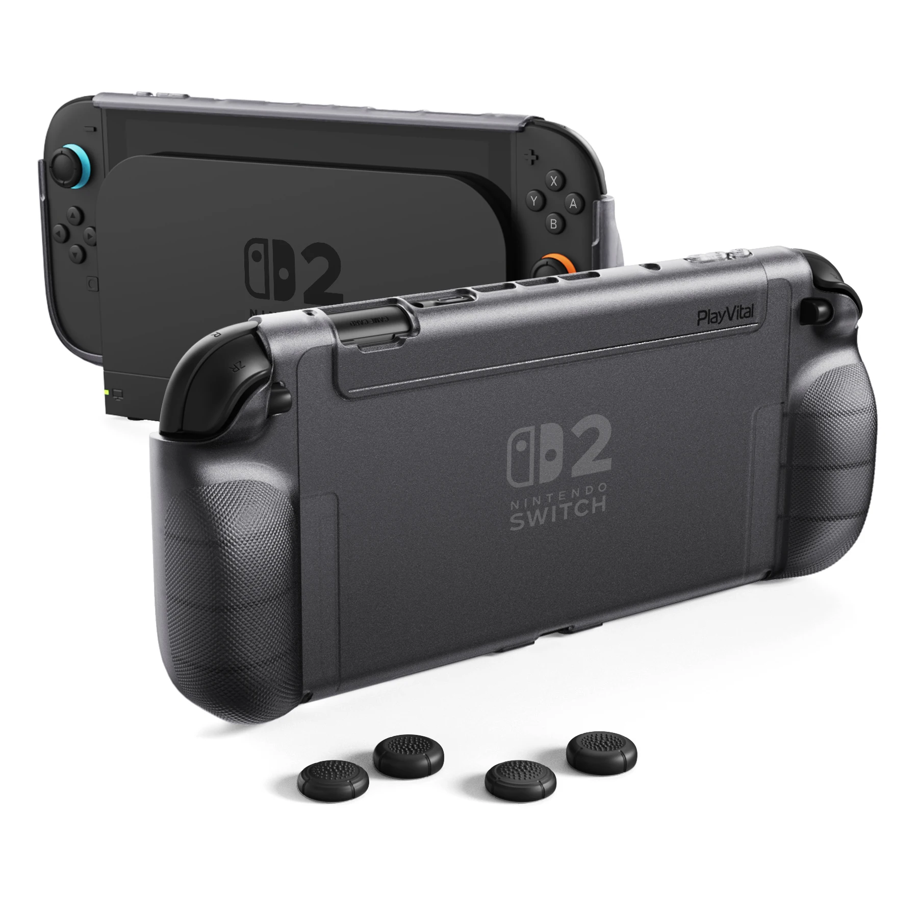 

PlayVital PURE Protective Case for Nintendo Switch 2 - Dockable Shockproof TPU Cover with 4 Thumb Grips Anti-Slip - Black