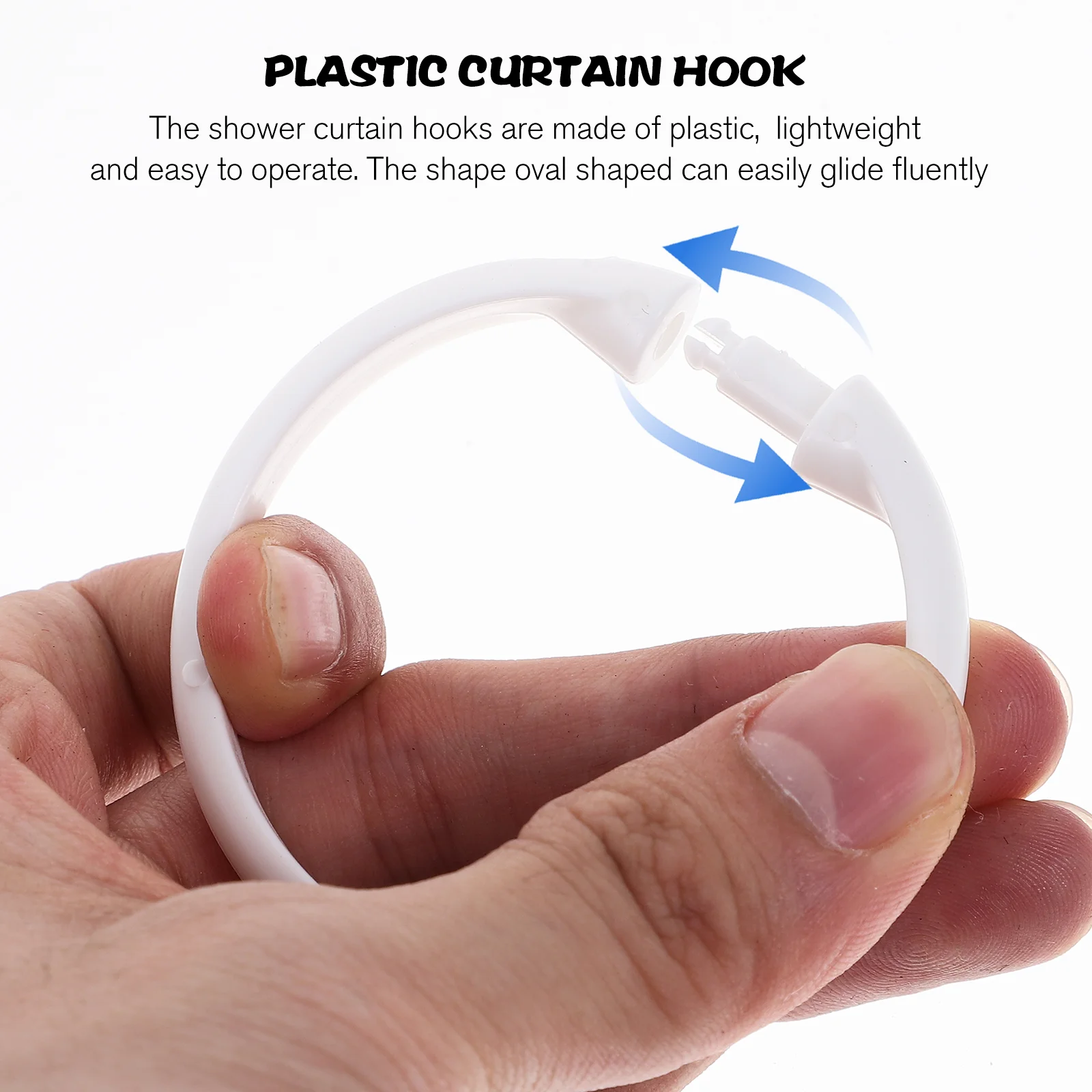 12 Pcs Lightweight Plastic Hooks Shower Curtain Rings Smooth Gliding Bath Drape Clip Home Decor Accessories