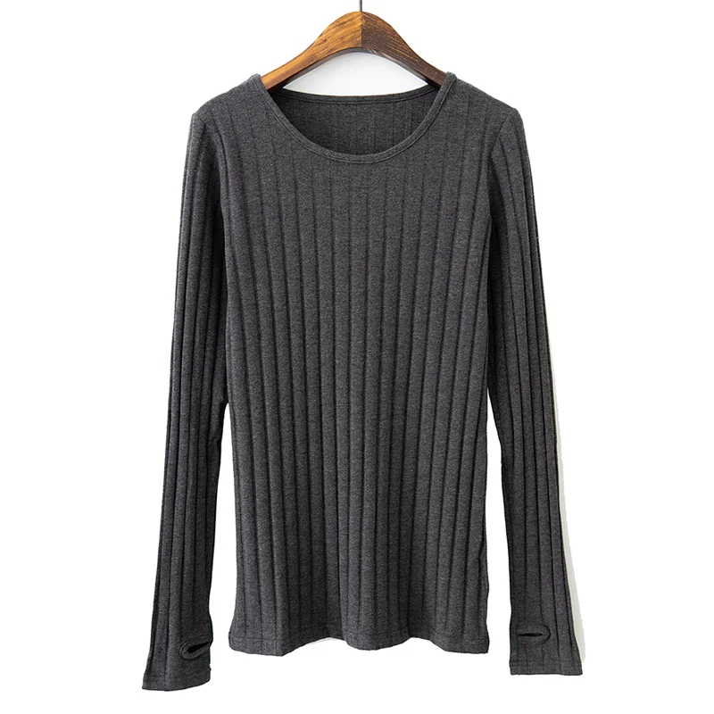 Basic Cotton Ribbed Tops Tees With Thumb Hole Women Long Sleeve Tee Shirts Essential Layering T Shirt Femme S,M,L