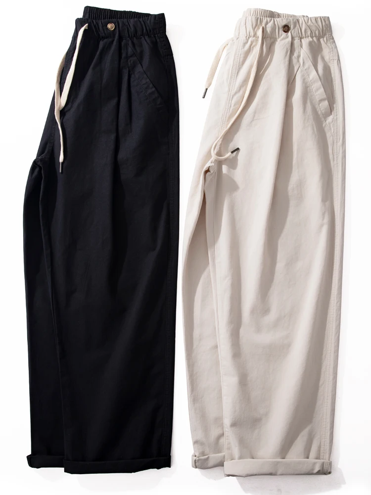 

Men's Spring Summer Thin Pure Cotton Street Sle Casual Pants Wide Leg Loose Fit Long Trousers Faionable Basic Color