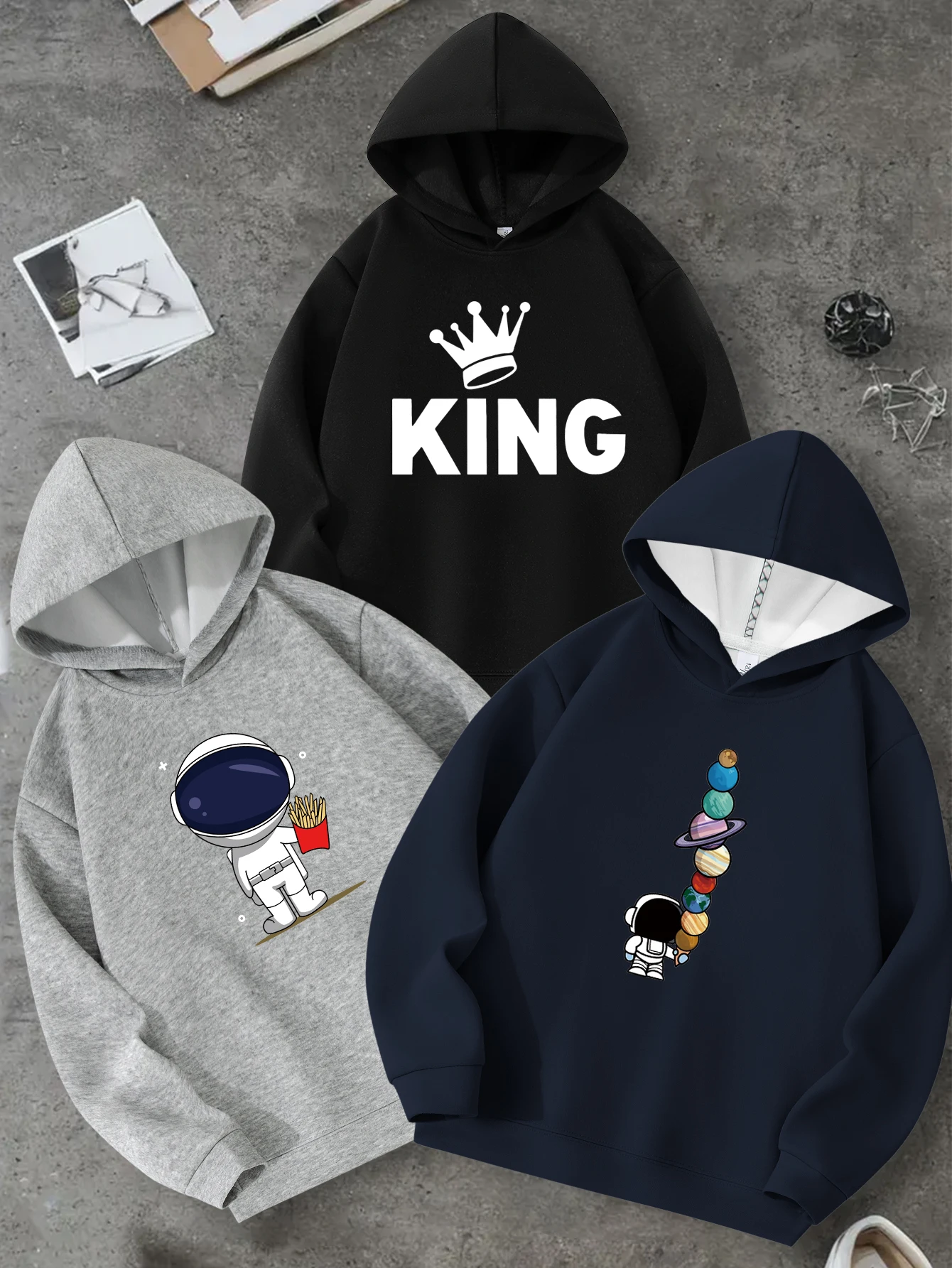 

Boys' hoodie sweatshirt; fashionable printed pattern children's top; comfortable and warm for wearing in autumn; 3 pieces set