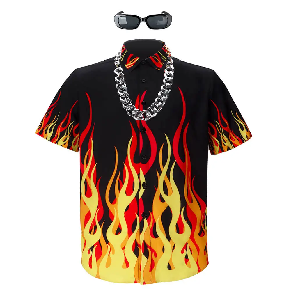 Camiseta masculina de manga curta Prince Fieri Flame, camisa havaiana, roupa de festa cosplay, presente, verão, 2024