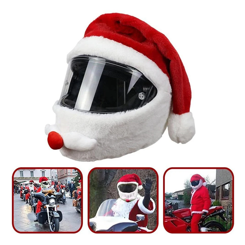 Universal Santa Claus Helmet Cover Plush Christmas Hat for Motorcycle Helmet Happy Party Supplies Xmas Cosplay Accessoories