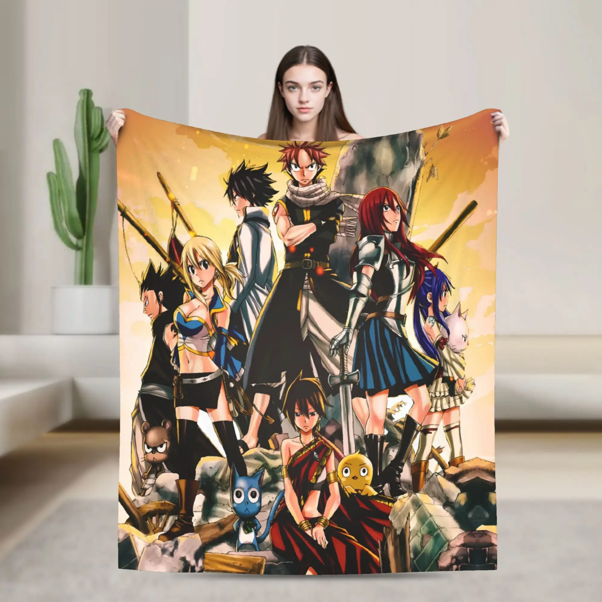 Soft Warm Blanket Airplane Travel Bright Fairy Tail Lucy Natsu Duo Throw Blanket  Flannel Bedspread For Outdoor Sofa Bed Cover