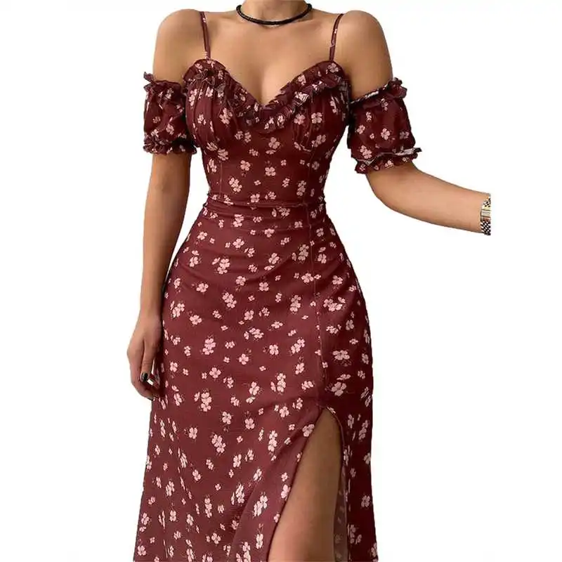 

Wsevypo Women's Off-oulder Frilly Susp Dr CleanFit H-Sle Tee-Quarter Sve 00% Linen Autumn Par Dr