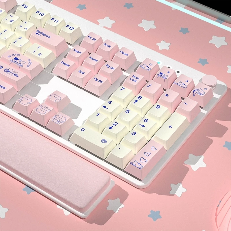 Thick PBT Keycaps 145 Pussycat Theme Dye Subbed Pink Keycap CherryProfile