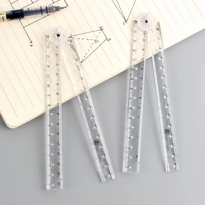 2PCS Acrylic Transparent Folding  Ruler Straight Simple Scale Student Drawing Ruler school supplies  accessories