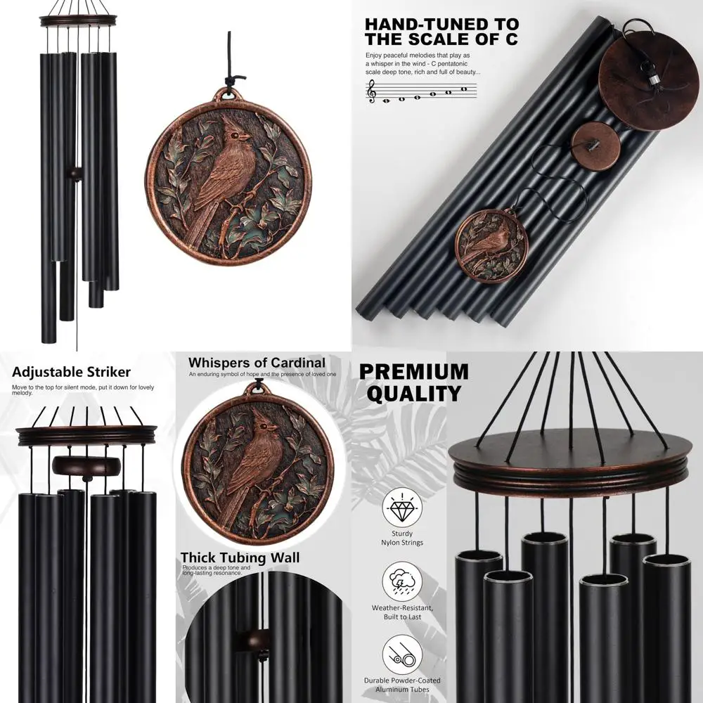 

46 Inch Outdoor Memorial Wind Chimes with Deep Tones for Patio, Garden, and Home Décor in Vintage Black