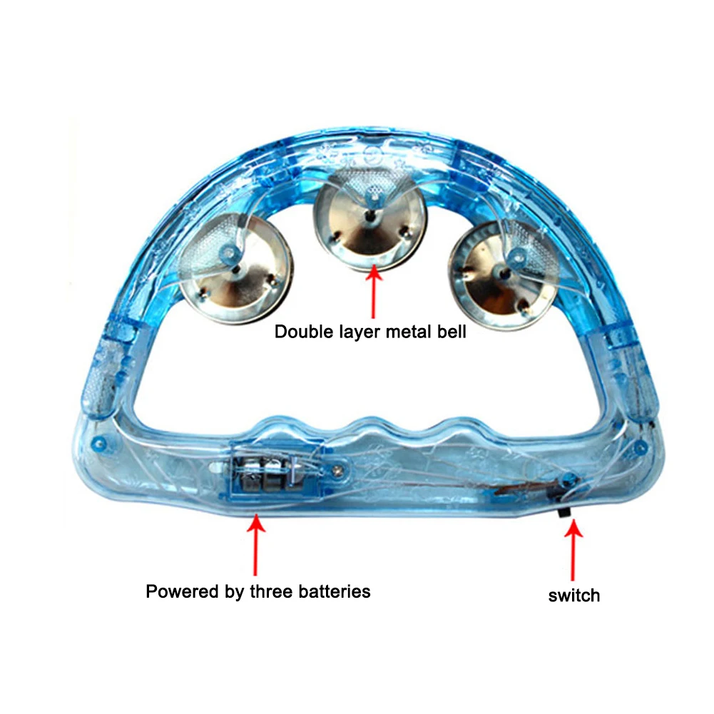 Handheld Light Up Tambourine Plastic Percussion LED Noisemakers Flashing Rattle Bell Kids Sensory Shaking Toys