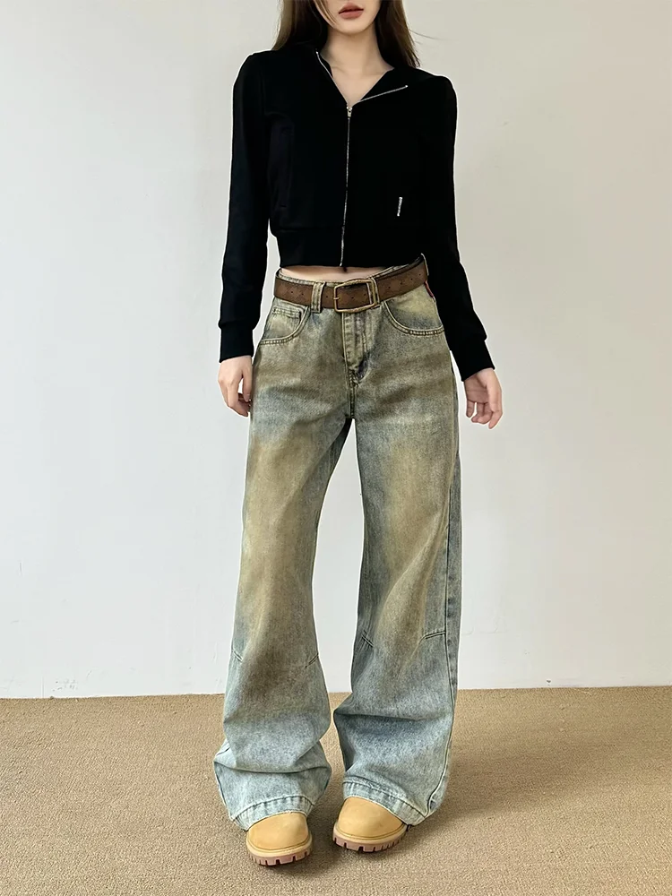 

Don Cry Американские винтажные свободные джинсы с американской талией для мужчин и женщин, новые джинсовые брюки прямого кроя, повседневная одежда, всесезонные синие