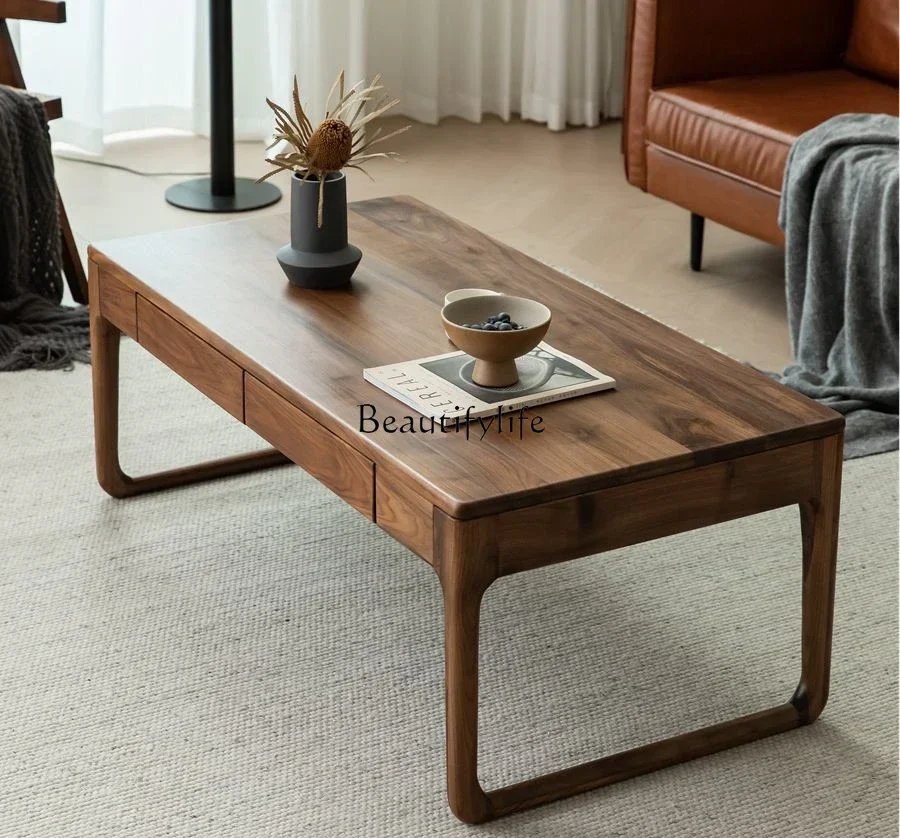 

North American black walnut solid wood coffee table log with drawers Japanese style