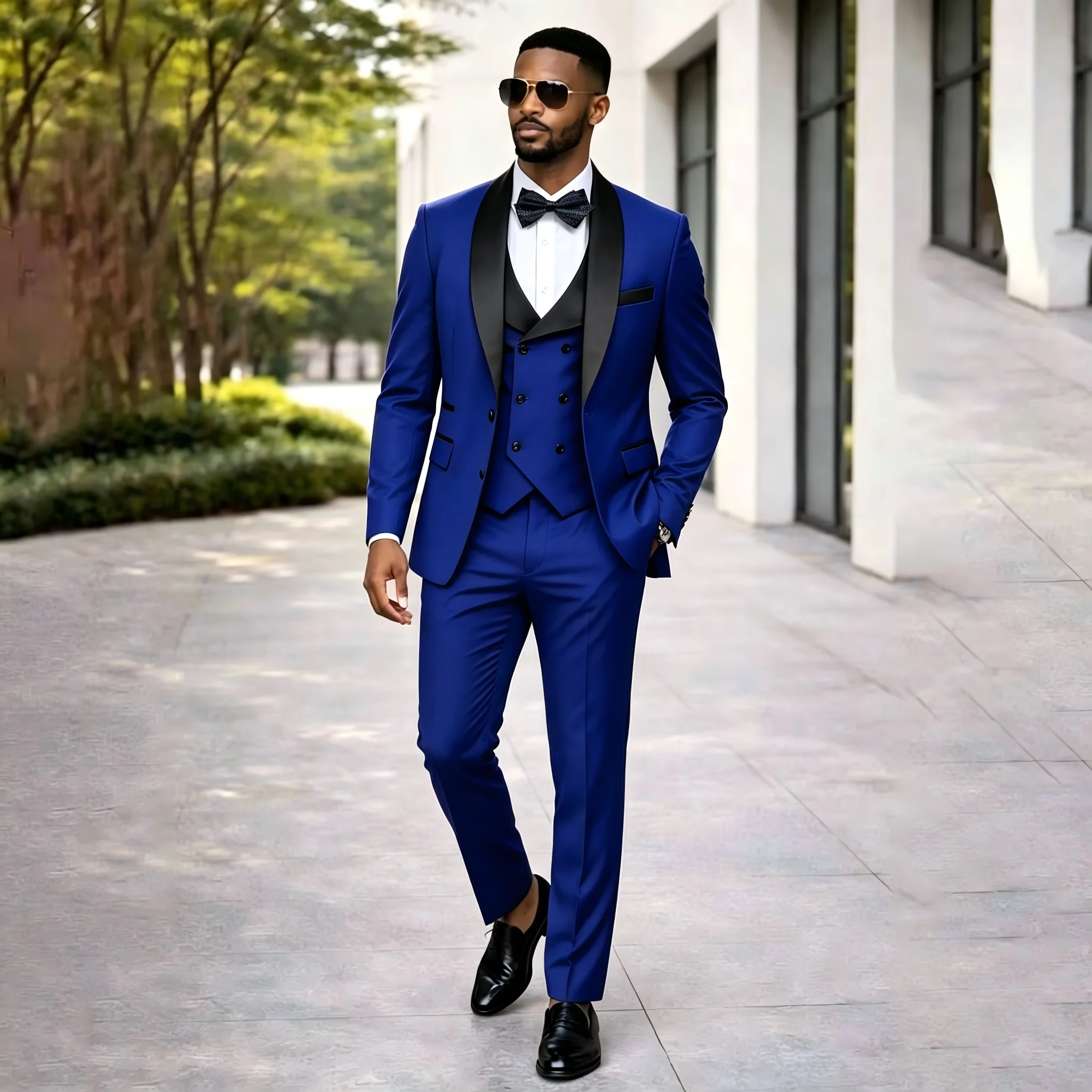 

Royal Blue Men's Tuxedo Wedding Suits For Men Bespoke Groom Wear Formal Fashion Men Suit Prom Party Best Man Blazer+Pants+Vest