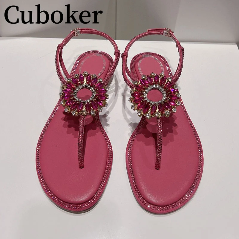 

Crystal Gemstone Bling Clip Toe Flat Sandals Women Party Ladies Mules Designer Brand Party Shoes Woman's sandals for Summer 2024