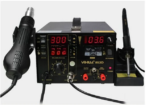 SMD/SMT Rework Station Hot Air Gun Soldering Iron DC Power Supply 3 in 1 Welding Machine Iron Soldering YH-853D