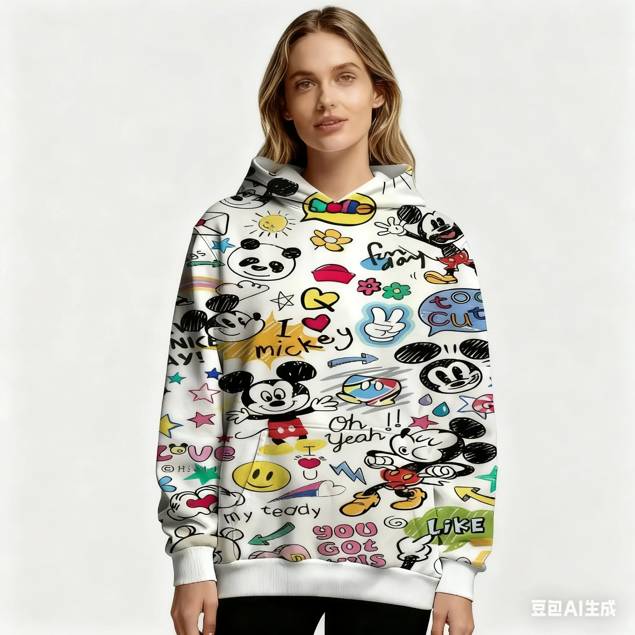 Sweat à capuche imprimé Disney Goofy Allover pour femme automne hiver chaud pull décontracté motif de dessin animé vibrant pour hauts à capuche à la mode