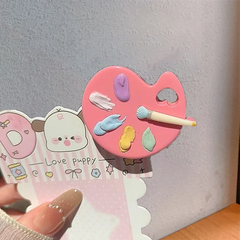 Cute Artist Palette Hair Clips, Kawaii Paint Palette Barrettes with Brush Design, Aesthetic Hair Accessories for Girls and Women, Fun Cartoon Hair Pins - Detail 1