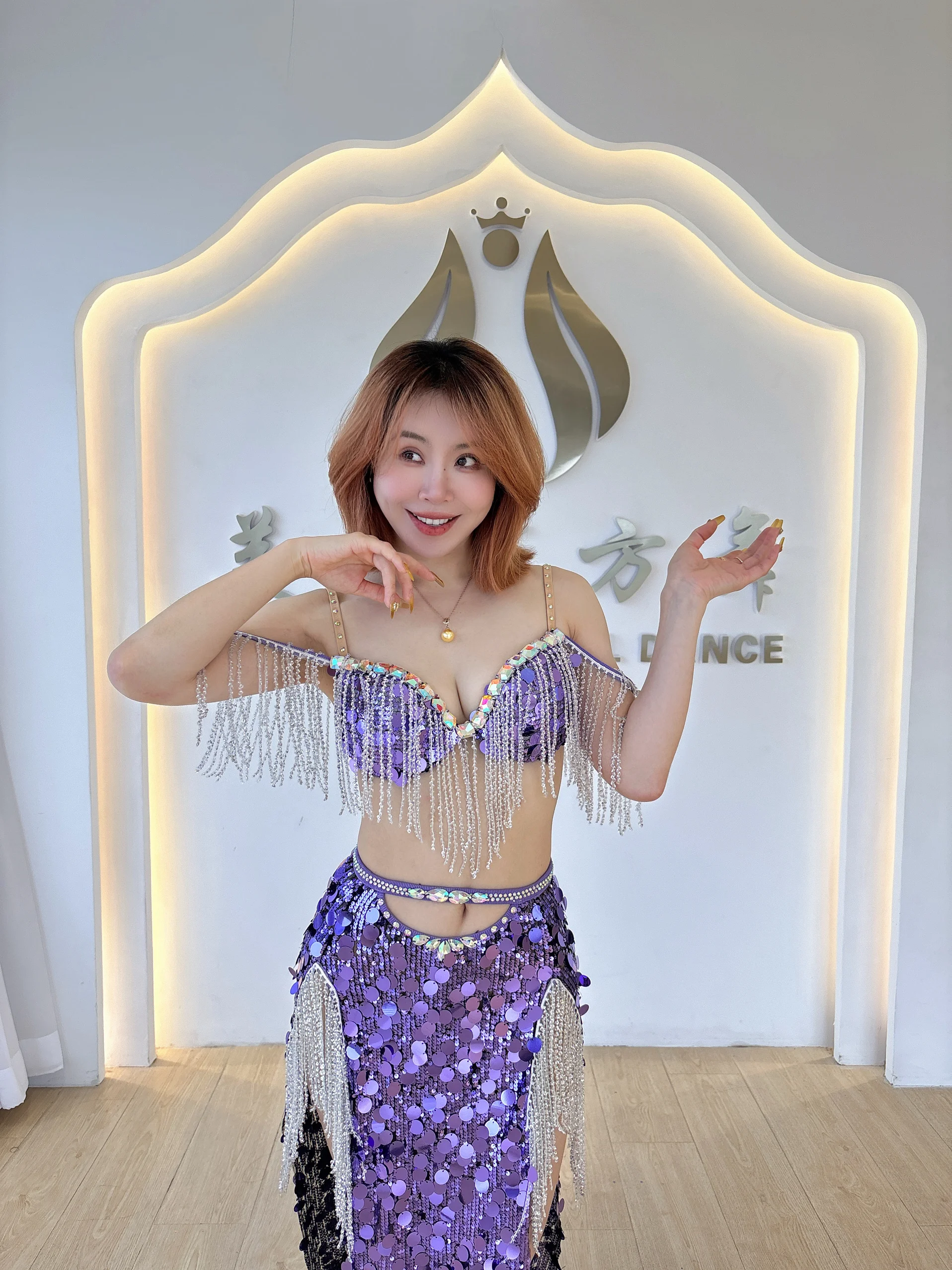 

New BellyDance Performance Costume Women Customized Luxury Diamond Bra+Sequin Tassel Skirt Set Oriental Dance Competition Suit
