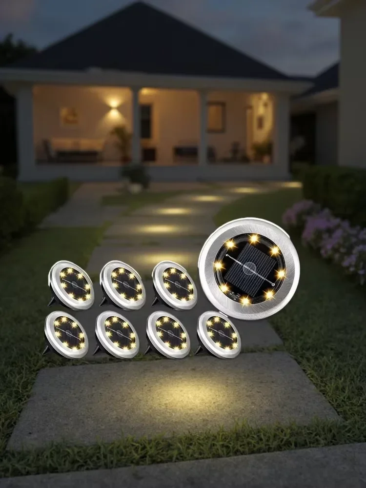 8 Pack Mini Solar Ground Lights Waterproof Outdoor LED Spotlights for Garden Lawn Pathway Undergraduate Lighting