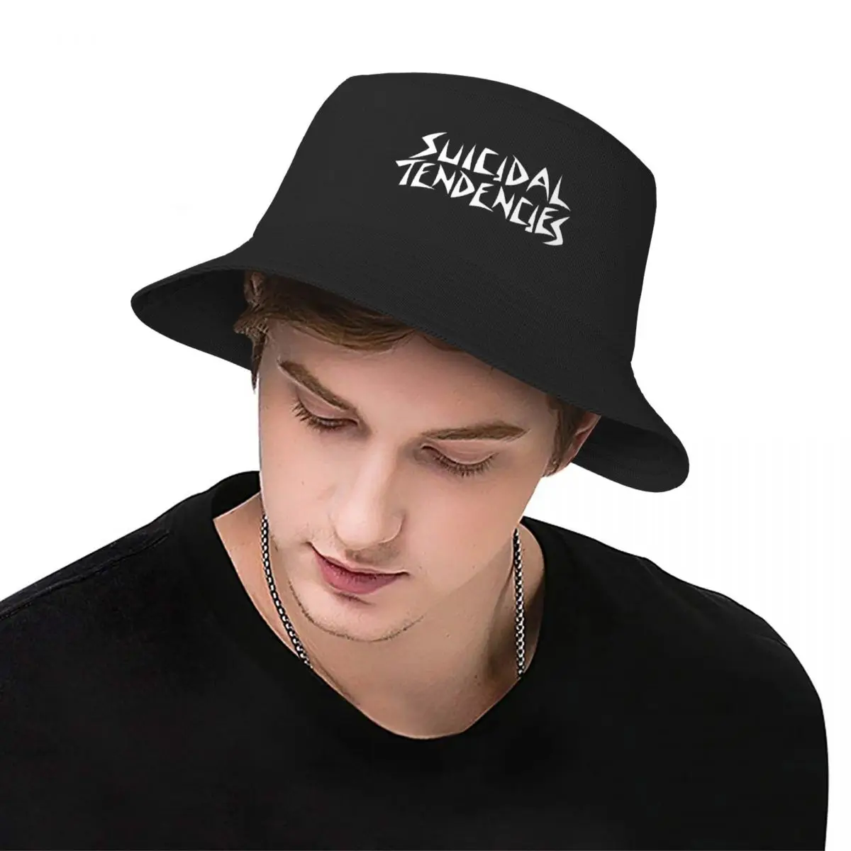 Unisex elegante verão praia férias Headwear, tendências suicidas banda, leve rock música Bob chapéus, geométrico Headwear