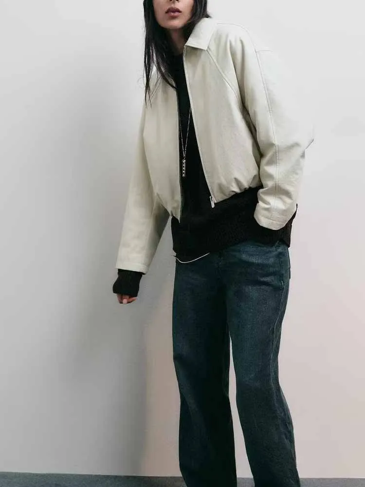 

European and American style autumn new arrivals fashionable American retro short lapel faux leather bomber jacket coat leather c