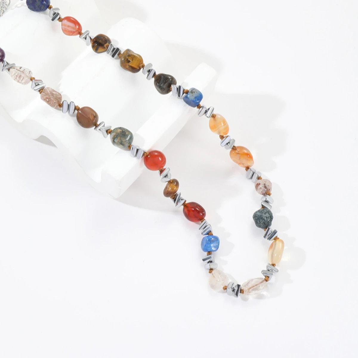 Natural Agate Broken Silver Bead Necklace Women's Light Luxury Premium Original Crystal Colored Clavicle Chain