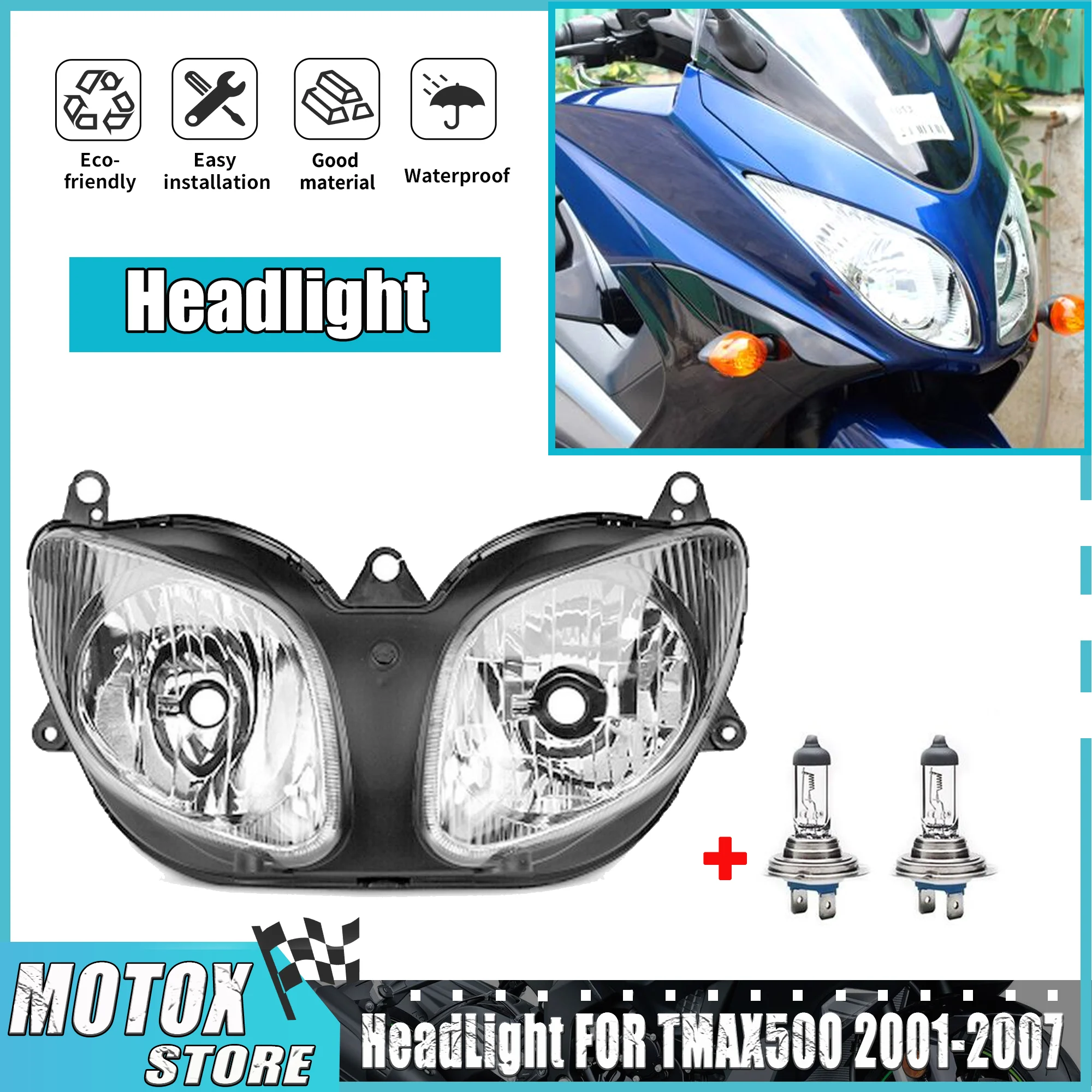

Fit for Tmax 500 T-MAX 500 XP500 2001 - 2007 2002 2003 Front Headlamps 2004 2005 2006 Motorcycle TMAX500 XP 500 Headlight 03 04