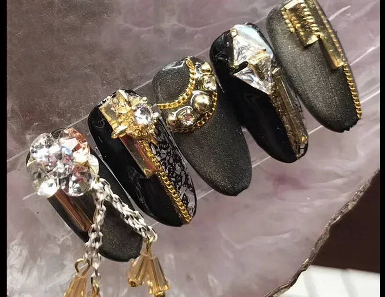 日本製シルバーローズゴールドネイルメタルチェーンスケルトンネイルチェーンパンクスタイルプレスオンネイルアクセサリーグラマラスネイルアートツール