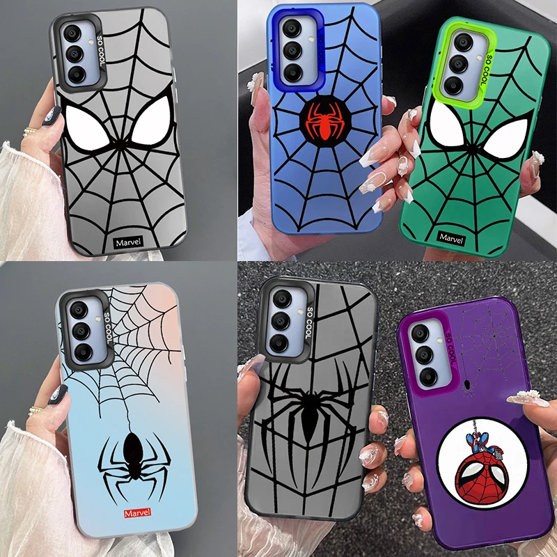 Sarung ponsel Samsung, untuk Samsung Galaxy A15, lensa mewah, lingkaran Spider Man, kartun untuk Samsung A15, tahan guncangan, Laser Matte, warna-warni, tas belakang