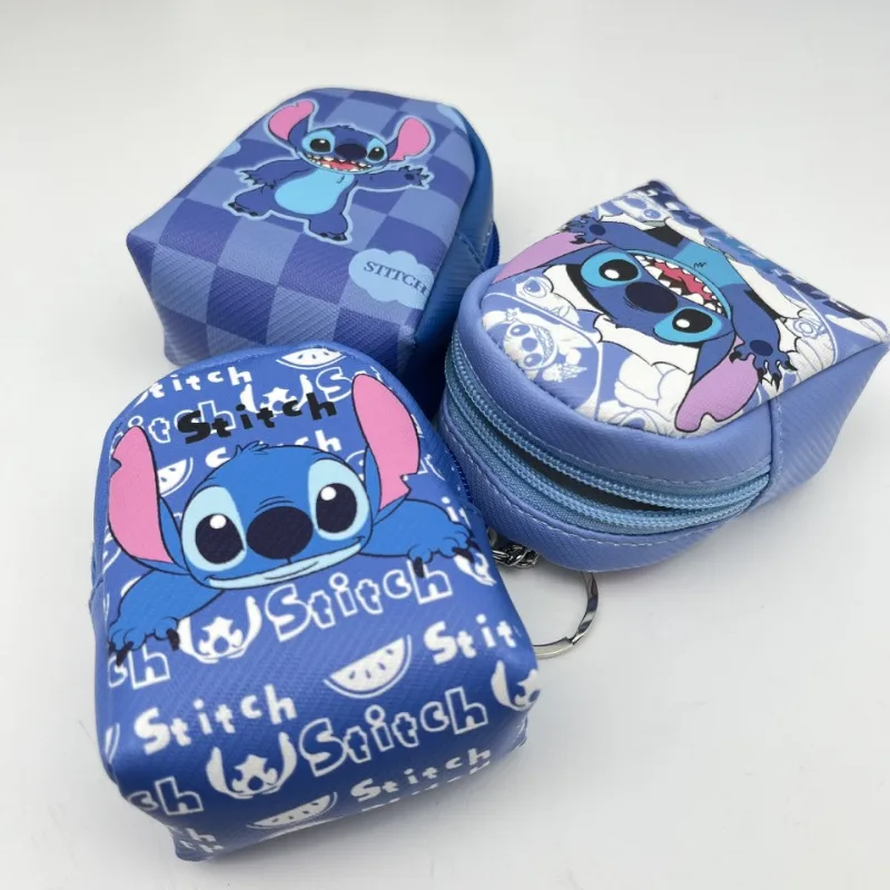 Disney Stitch Keychain Anime Backpack Pendant Couple Car Key Ring Cartoon Women Coin Purse Coin Earphone Lipstick Storage Bag