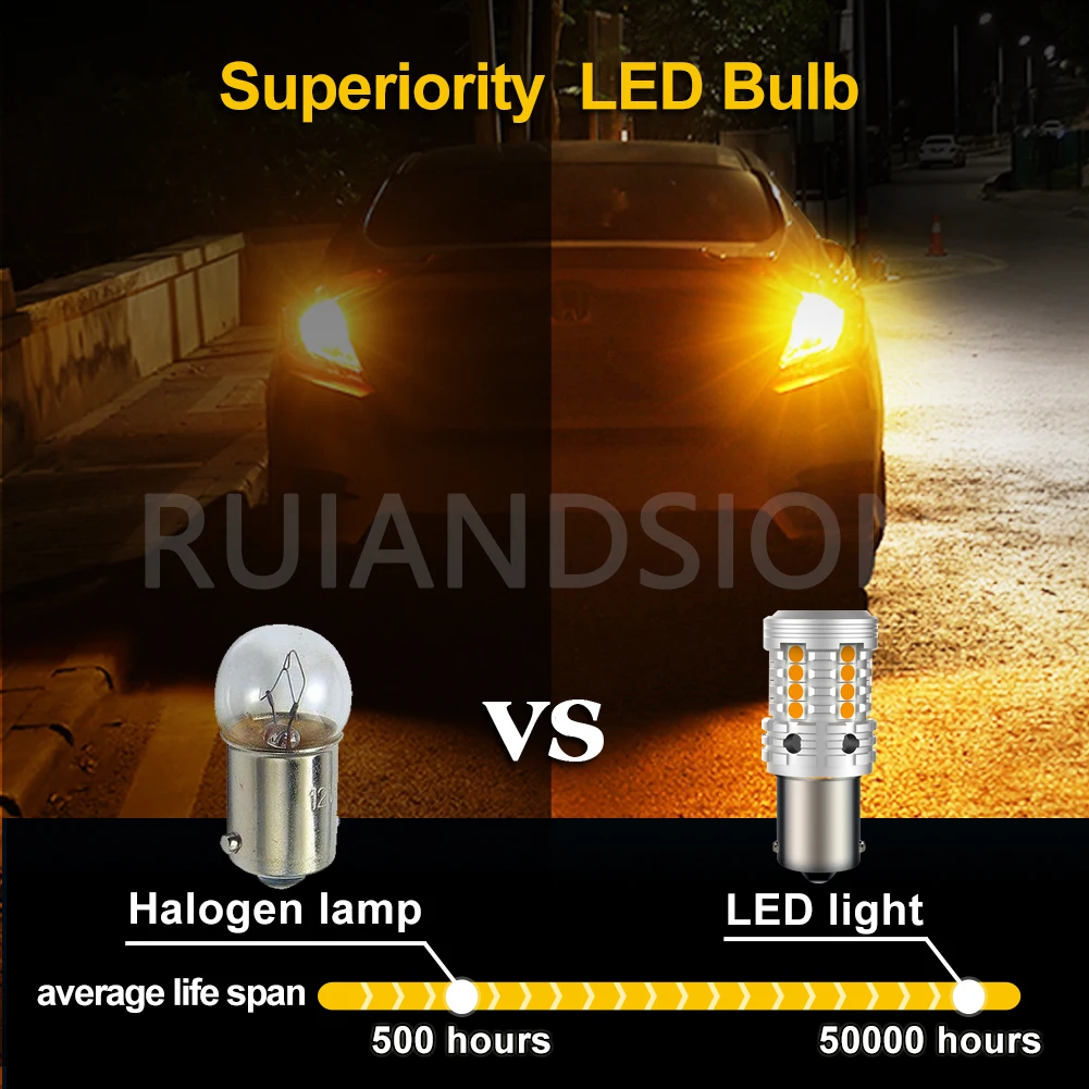 Ruiandsion 1156 BA15S P21W LED أضواء خلفية فرامل السيارة لمبات BAU15S مصابيح إشارة عكس ضوء تحذير 12 فولت كهرماني أصفر مناسب SUV #5