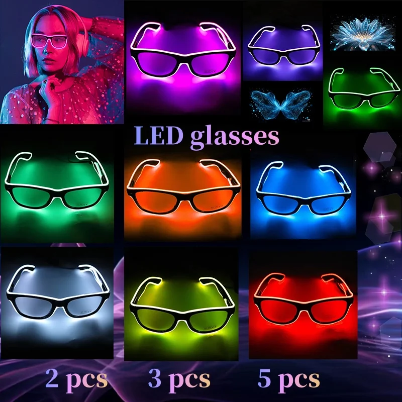 New Flashing Glasses EL Wire LED Glasses Glowing Halloween Party Supplies Lighting Novelty Gift Bright Festival Glow Sunglasses