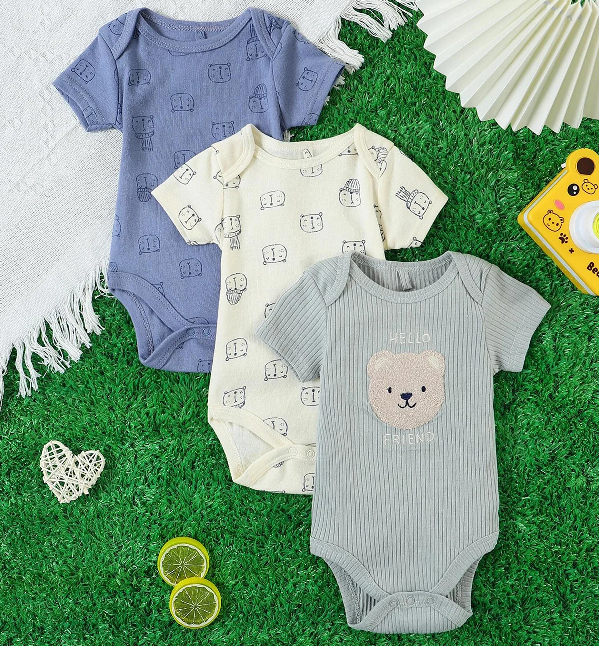Babykleidung für Jungen, 3-teiliges Set, Baby-Strampler, Neugeborenenkleidung, Sommer, Kurzarm-Overall, Baumwollstoff, 0-9 Monate