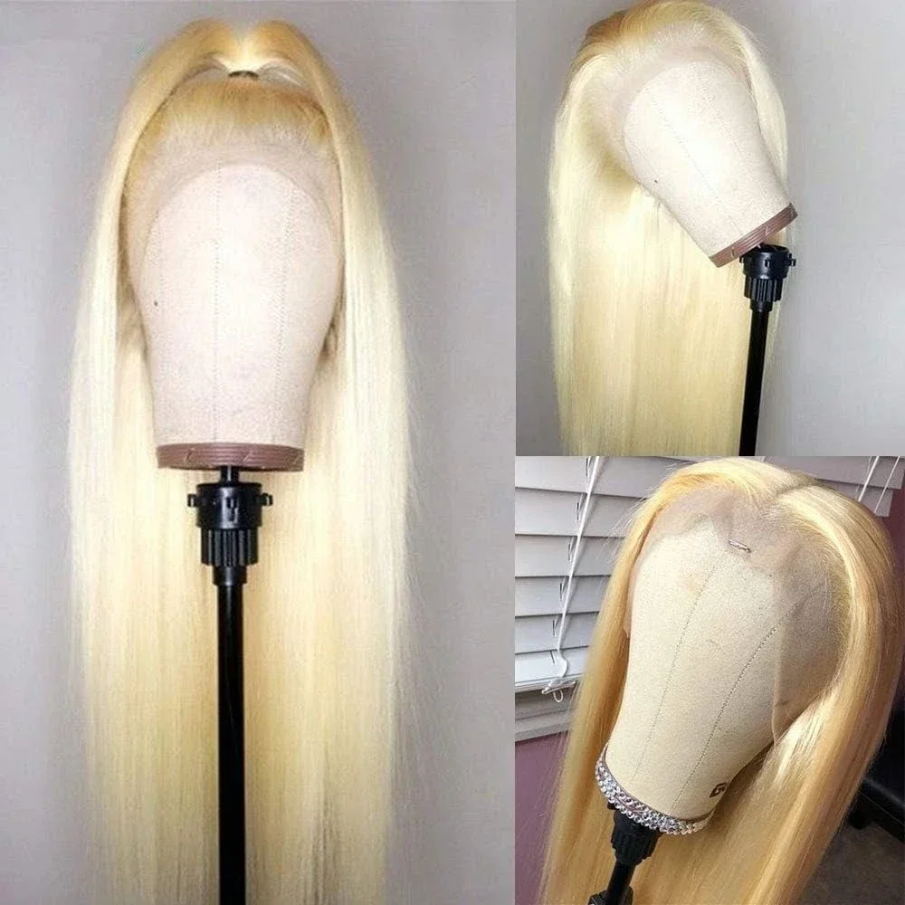 Blonde Transparent Lace Synthetic Silky Straight Long Wig For Women T Part Lace Hand Weaving Middle Part Cosplay Fashion Wig