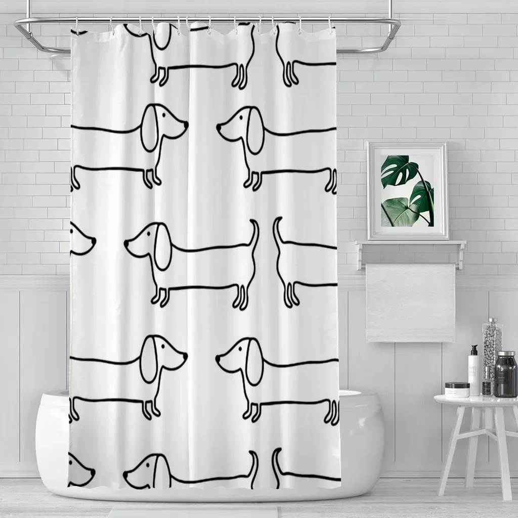 1 Stück Dackel Schwarz Weiß Badezimmer Duschvorhänge Hund Wasserdichter Trennvorhang Entworfen Home Decor Zubehör 180 x 180 cm