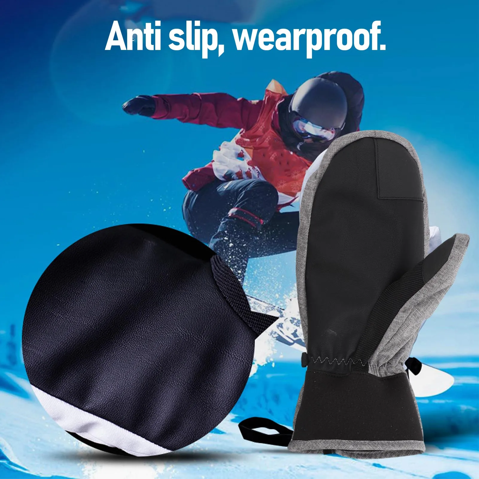 

1 пара лыжных варежек, серые водонепроницаемые теплые варежки для сноубординга, внутренние 5 пальцев для активного отдыха, лыжные варежки