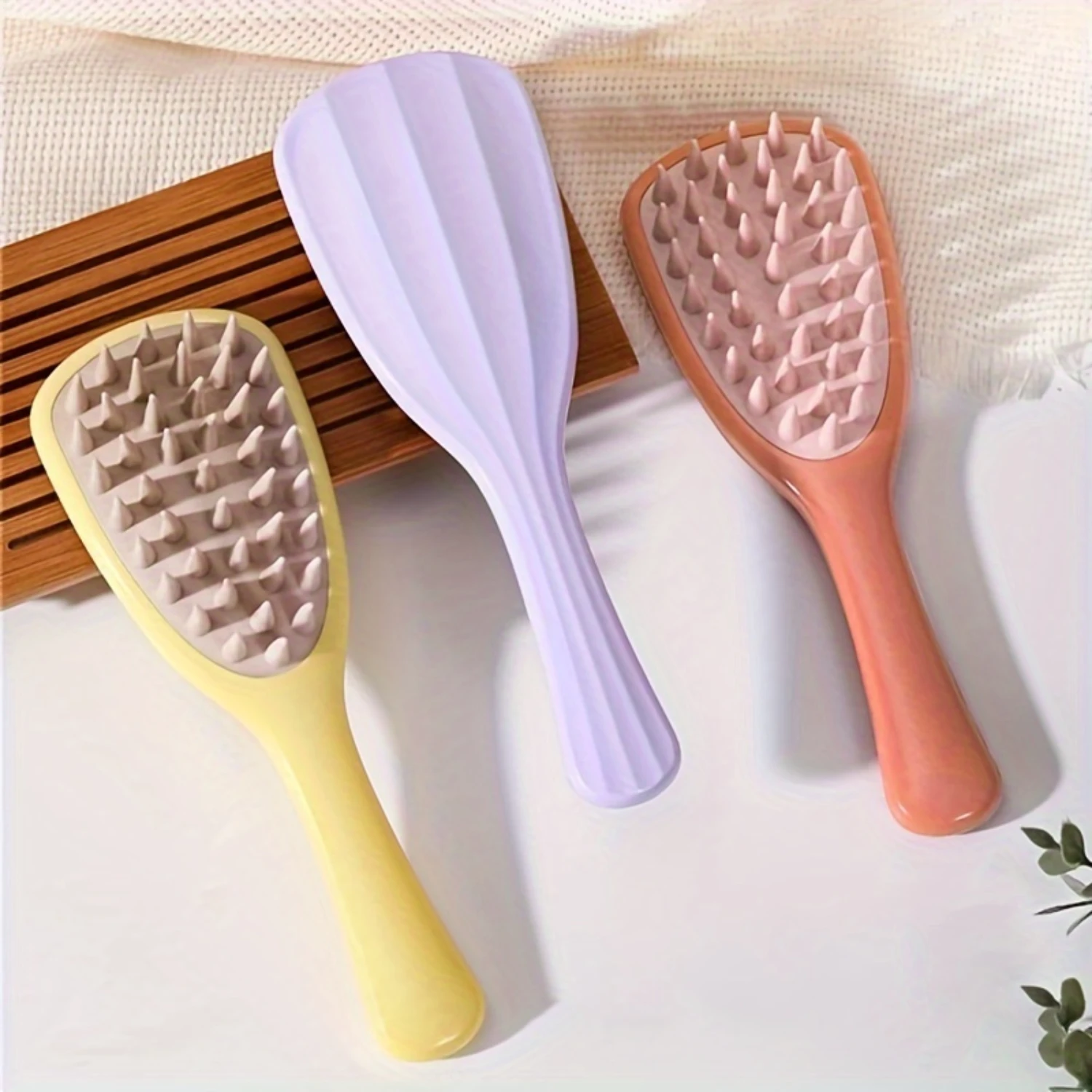 

3pcs Silicone Air Cushion Comb Set, Unscented Scalp Meridian Massage Brushes for Men and Women - Long Handle Shower Brush for We