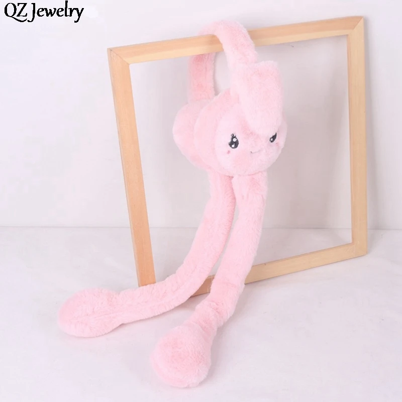 Cute Jumping Earmuff Rabbit Hat with Moving Ears Airbag Hat Funny Bunny Cap Plush Earflap Ear Movable for Adults Kids Gifts Toy