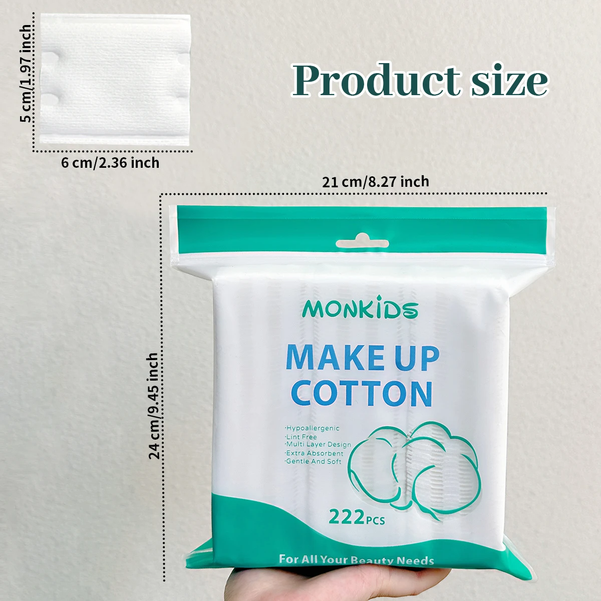 222/444PCSプロフェッショナルスクエアコットンパッド、毎日の洗顔、湿布、メイク落としに適しています。